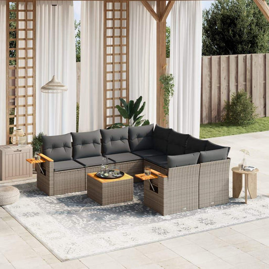 Set Divano da Giardino 9 pz con Cuscini Grigio in Polyrattan - homemem39