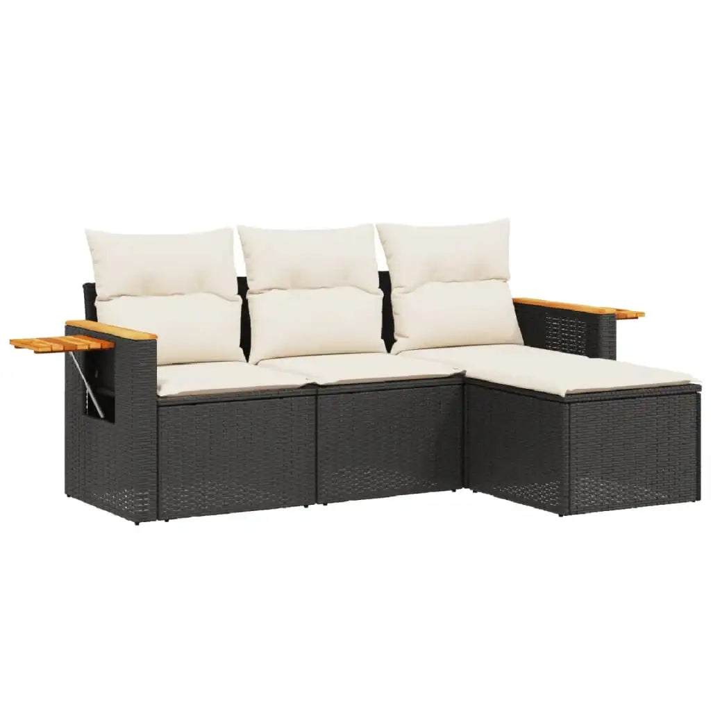 Set Divani da Giardino 4 pz con Cuscini Nero in Polyrattan - homemem39