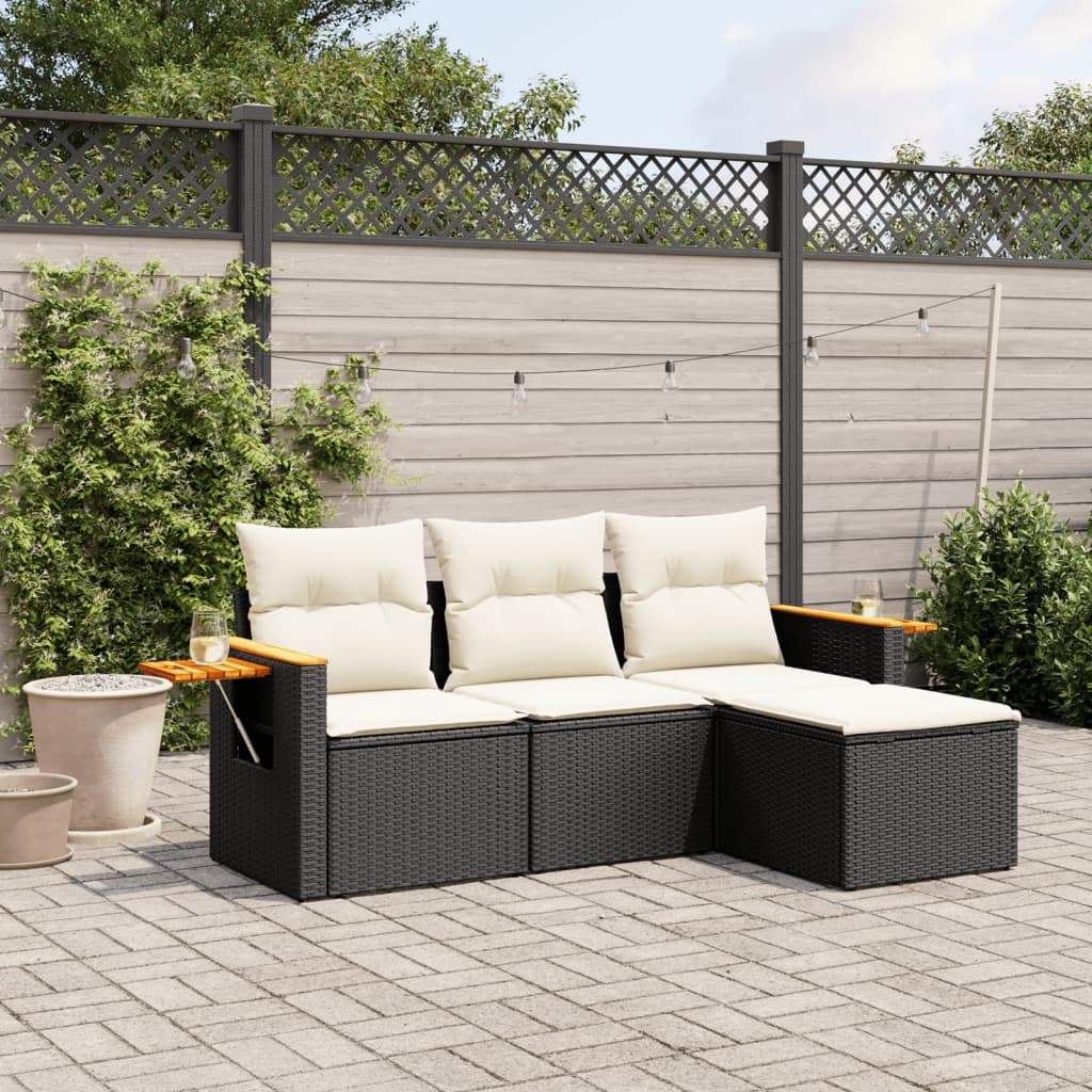 Set Divani da Giardino 4 pz con Cuscini Nero in Polyrattan - homemem39