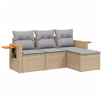 Set Divano da Giardino 4 pz con Cuscini Beige in Polyrattan - homemem39
