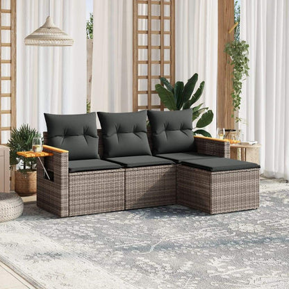 Set Divani da Giardino 4 pz con Cuscini in Polyrattan Grigio - homemem39