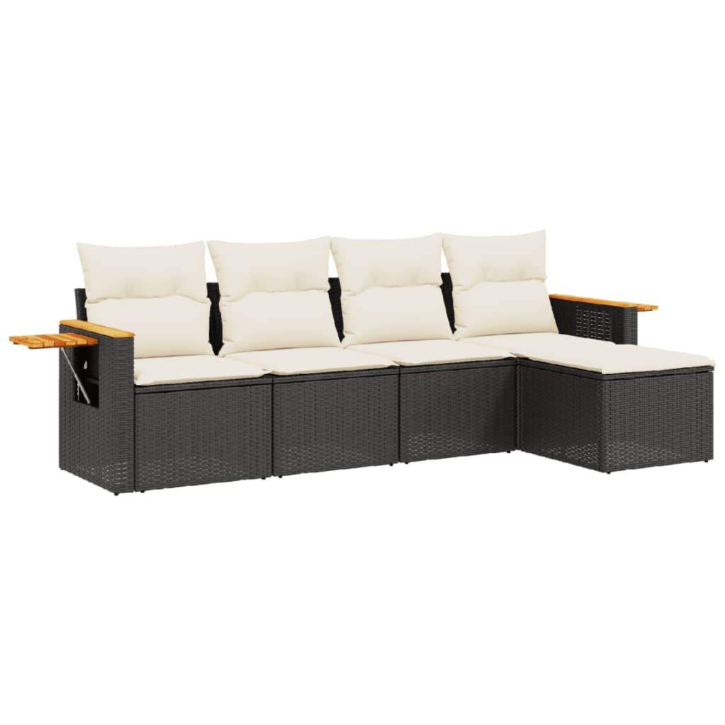 Set Divani da Giardino 5 pz con Cuscini in Polyrattan Nero - homemem39