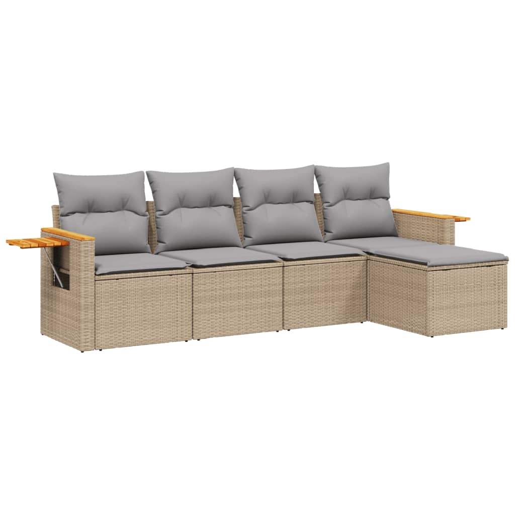 Set Divano da Giardino 5 pz con Cuscini Beige in Polyrattan - homemem39