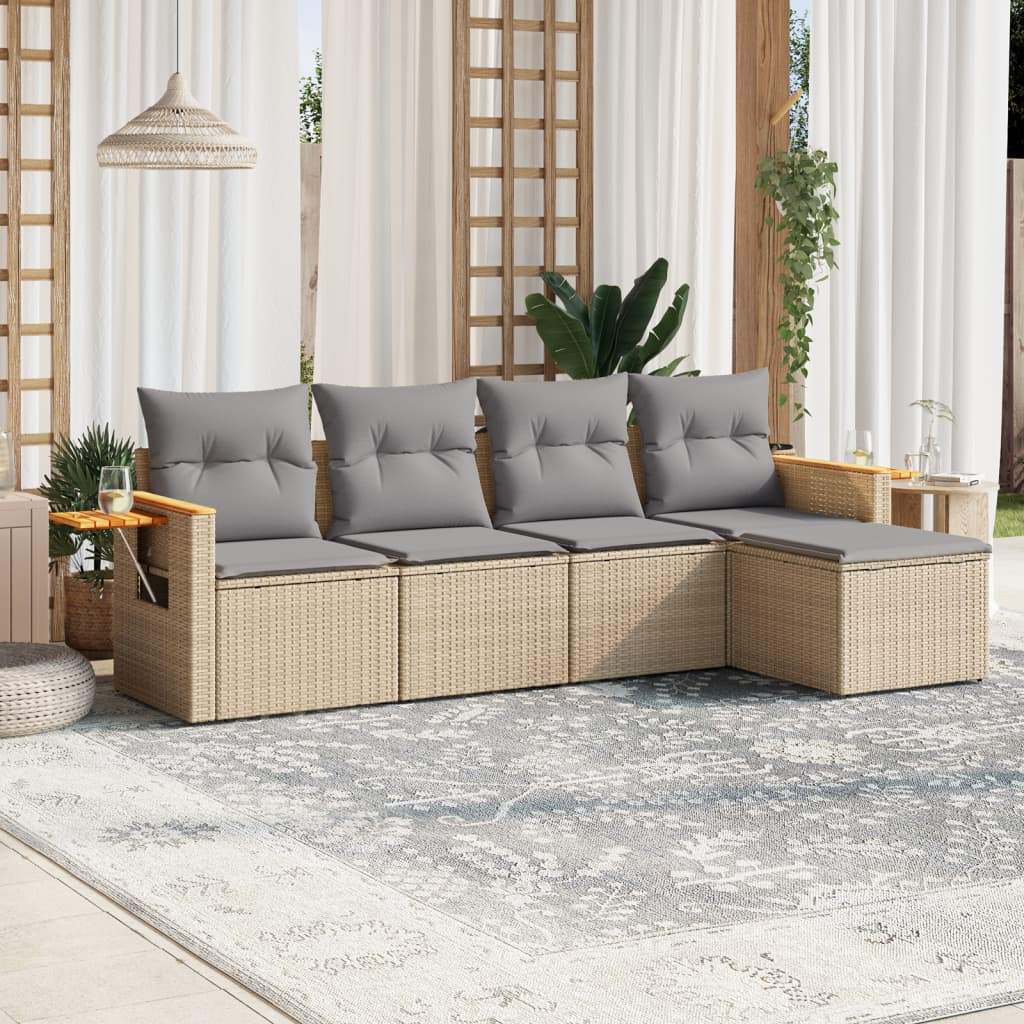 Set Divano da Giardino 5 pz con Cuscini Beige in Polyrattan - homemem39