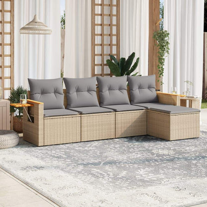 Set Divano da Giardino 5 pz con Cuscini Beige in Polyrattan - homemem39