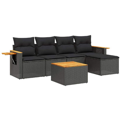 Set Divano da Giardino 6 pz con Cuscini Nero in Polyrattan - homemem39