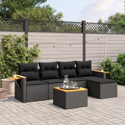 Set Divano da Giardino 6 pz con Cuscini Nero in Polyrattan - homemem39