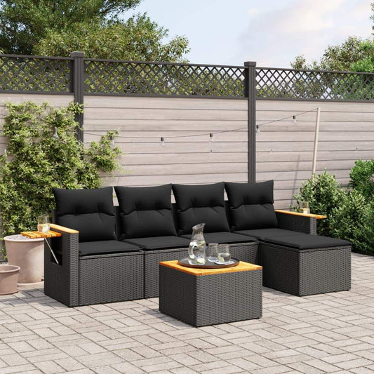 Set Divano da Giardino 6 pz con Cuscini Nero in Polyrattan - homemem39