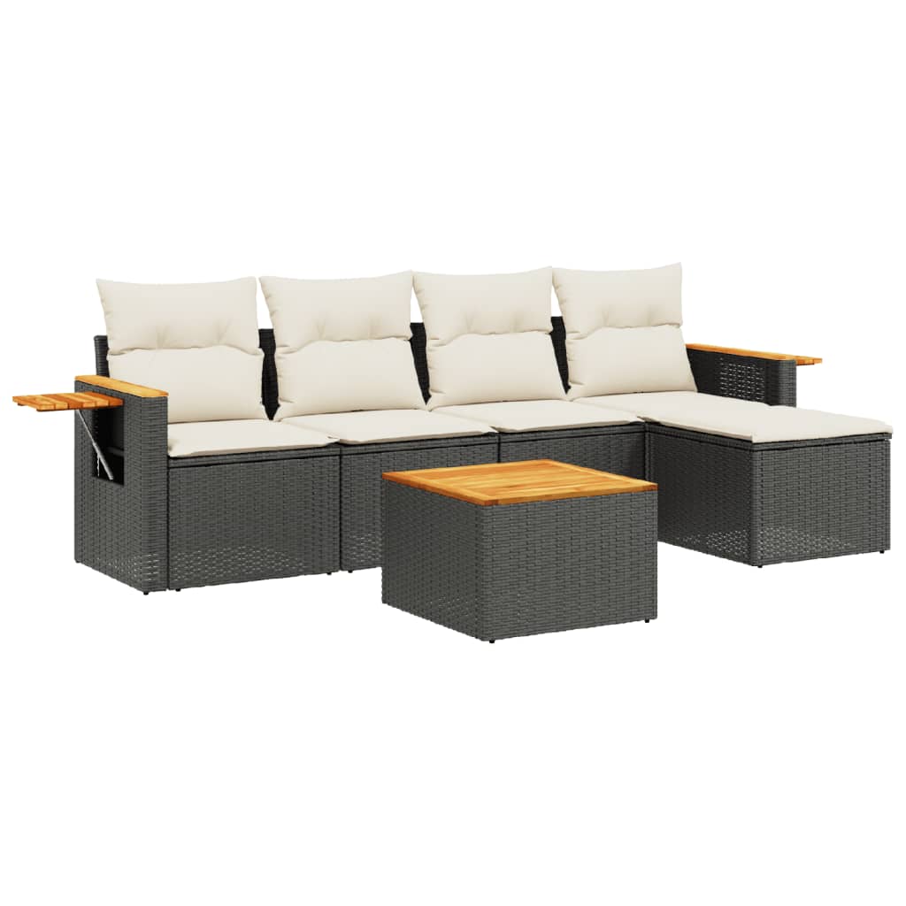 6-piece Garden Sofa Set with Black Polyrattan Cushions