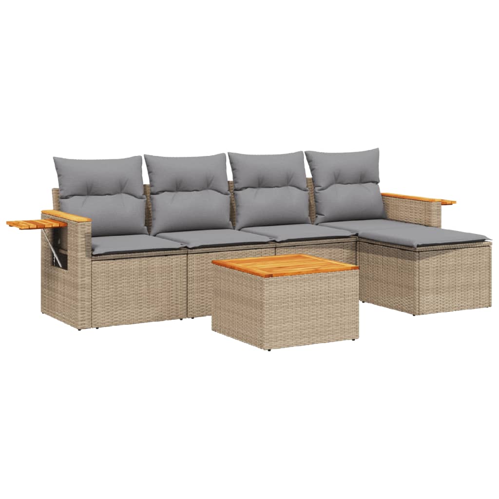 Set Divano da Giardino 6 pz con Cuscini Beige in Polyrattan
