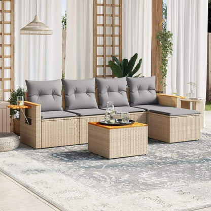 Set Divano da Giardino 6 pz con Cuscini Beige in Polyrattan - homemem39