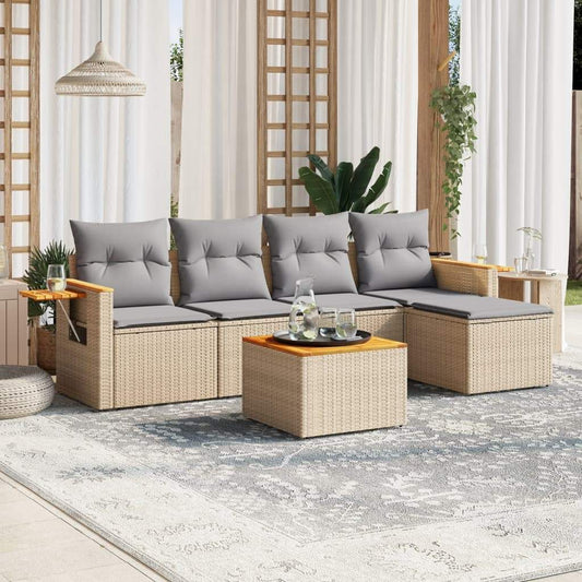Set Divano da Giardino 6 pz con Cuscini Beige in Polyrattan - homemem39