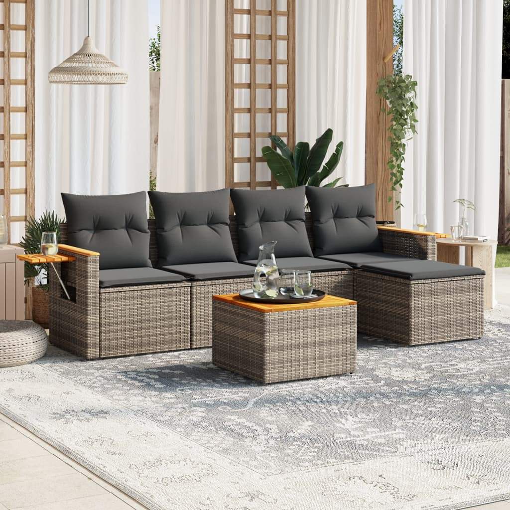 Set Divano da Giardino 6 pz con Cuscini Grigio in Polyrattan - homemem39