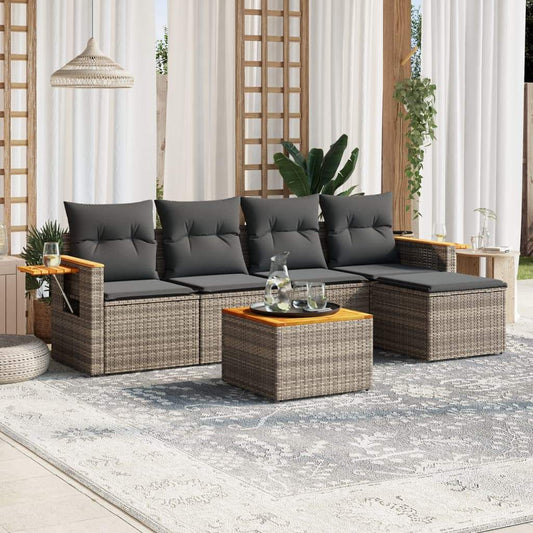Set Divano da Giardino 6 pz con Cuscini Grigio in Polyrattan - homemem39