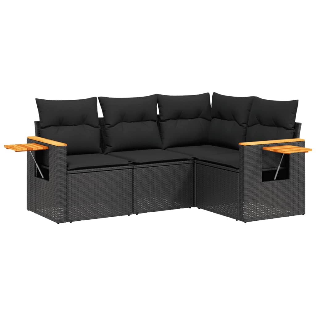Set Divani da Giardino 4 pz con Cuscini Nero in Polyrattan | homemem39