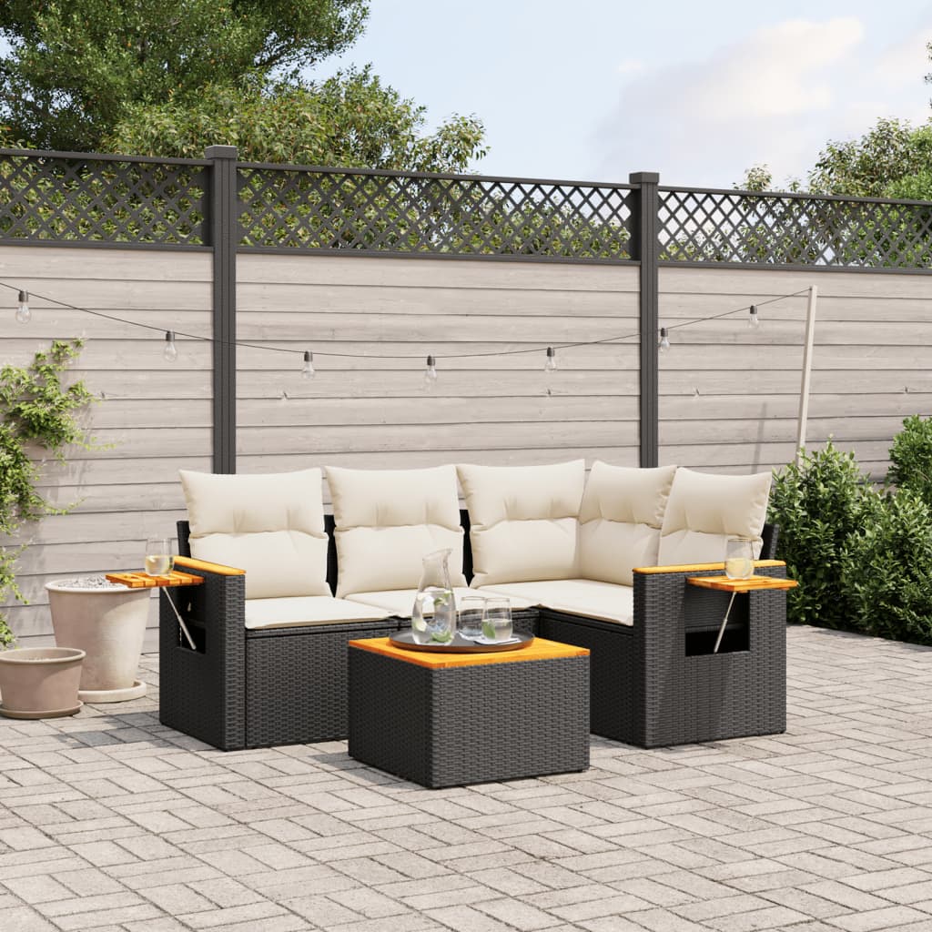 Set Divani da Giardino 5 pz con Cuscini in Polyrattan Nero