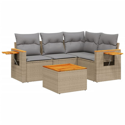 Set Divano da Giardino 5 pz con Cuscini Beige in Polyrattan