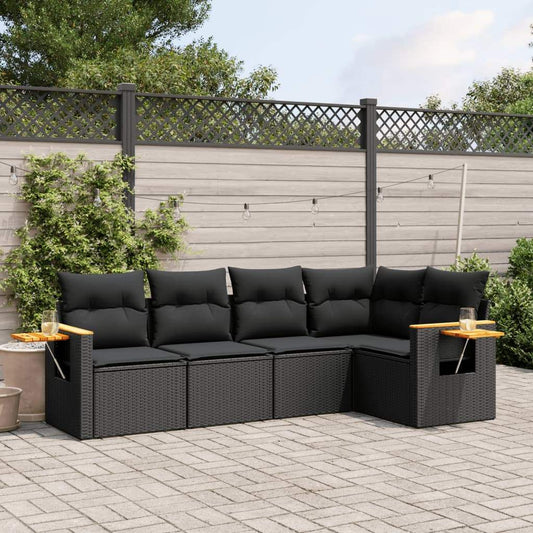 Set Divani da Giardino 5 pz con Cuscini in Polyrattan Nero - homemem39