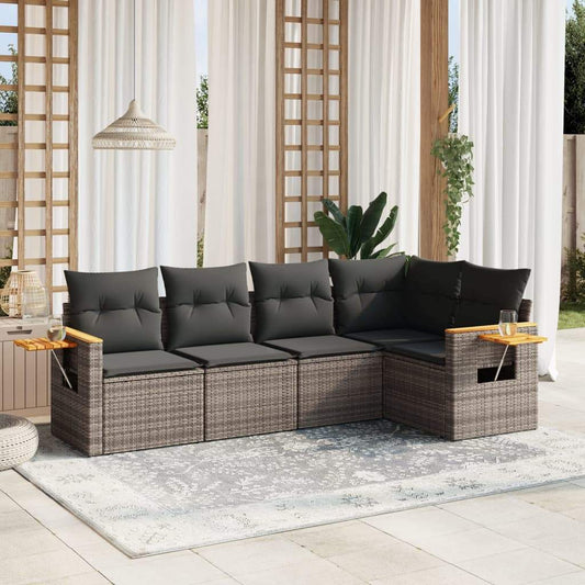 Set Divano da Giardino 5 pz con Cuscini Grigio in Polyrattan - homemem39