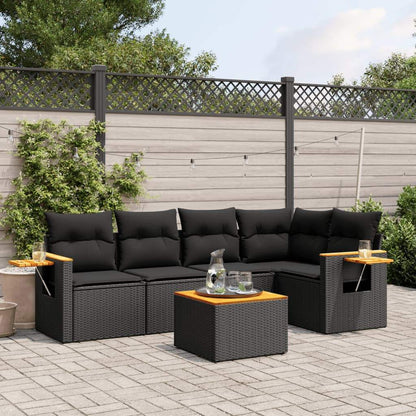 Set Divano da Giardino 6 pz con Cuscini Nero in Polyrattan - homemem39