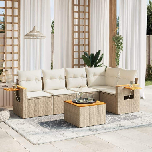 Set Divano da Giardino 6 pz con Cuscini Beige in Polyrattan - homemem39