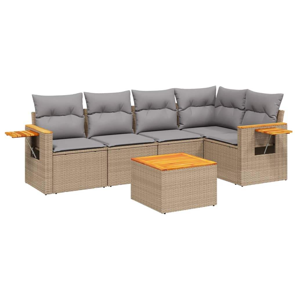 Set Divano da Giardino 6 pz con Cuscini Beige in Polyrattan - homemem39
