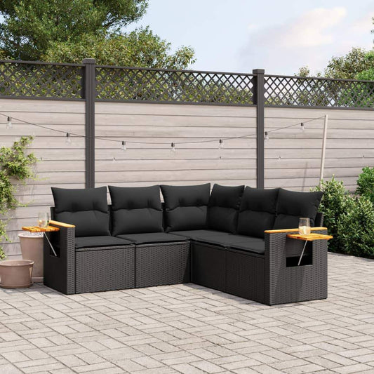Set Divani da Giardino 5 pz con Cuscini in Polyrattan Nero - homemem39