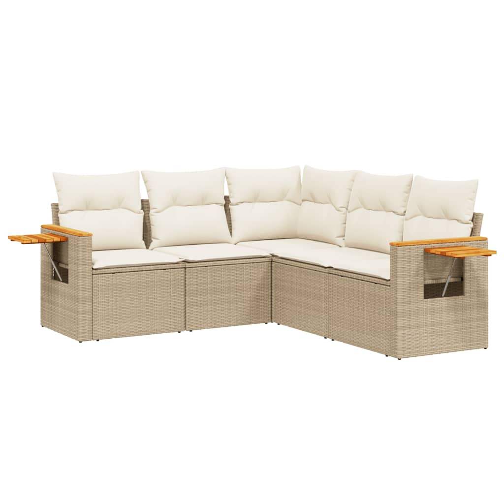 Set Divano da Giardino 5 pz con Cuscini Beige in Polyrattan - homemem39