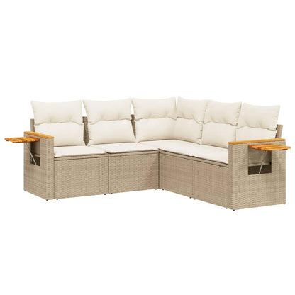 Set Divano da Giardino 5 pz con Cuscini Beige in Polyrattan - homemem39