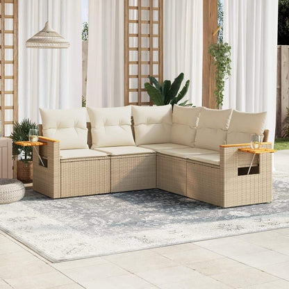 Set Divano da Giardino 5 pz con Cuscini Beige in Polyrattan - homemem39