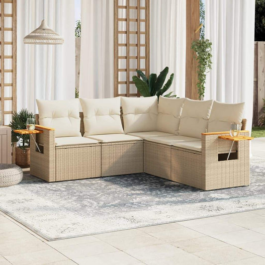 Set Divano da Giardino 5 pz con Cuscini Beige in Polyrattan - homemem39