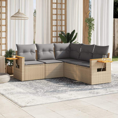 Set Divano da Giardino 5 pz con Cuscini Beige in Polyrattan - homemem39