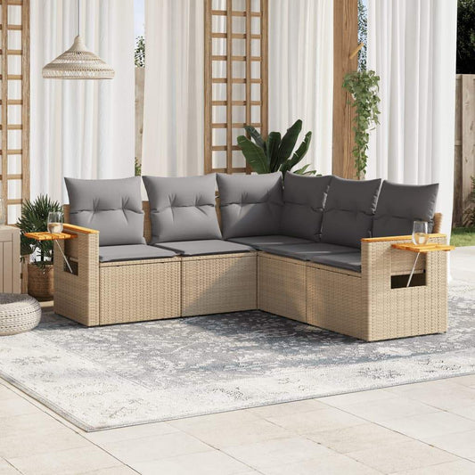 Set Divano da Giardino 5 pz con Cuscini Beige in Polyrattan - homemem39