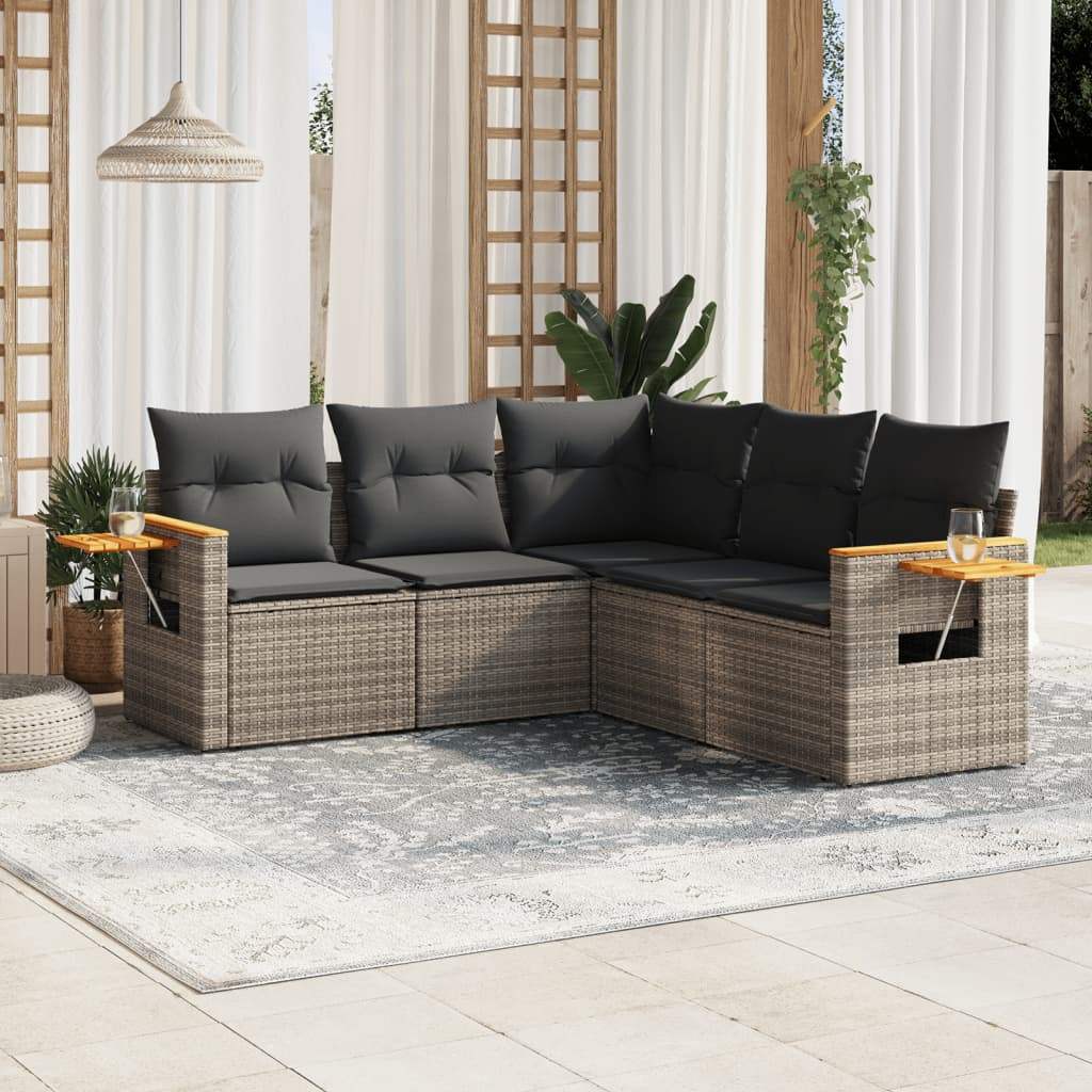 Set Divano da Giardino 5 pz con Cuscini Grigio in Polyrattan - homemem39
