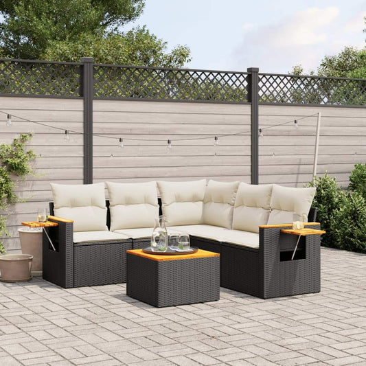Set Divano da Giardino 6 pz con Cuscini Nero in Polyrattan - homemem39