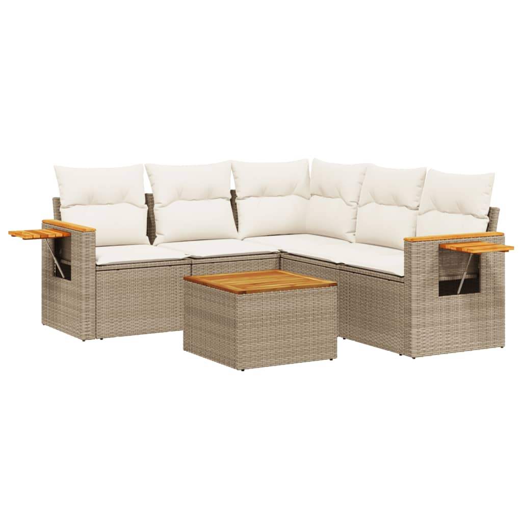 Set Divano da Giardino 6 pz con Cuscini Beige in Polyrattan - homemem39