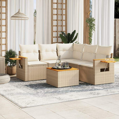 Set Divano da Giardino 6 pz con Cuscini Beige in Polyrattan - homemem39
