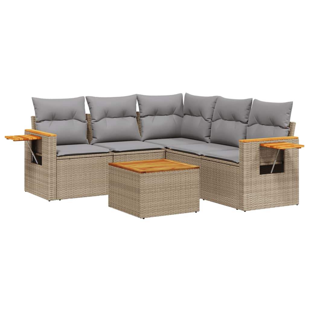 Set Divano da Giardino 6 pz con Cuscini Beige in Polyrattan - homemem39