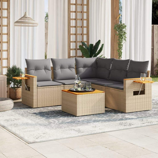 Set Divano da Giardino 6 pz con Cuscini Beige in Polyrattan - homemem39