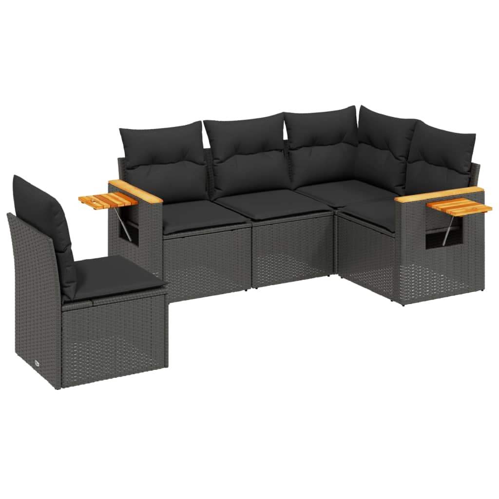 Set Divani da Giardino 5 pz con Cuscini in Polyrattan Nero - homemem39