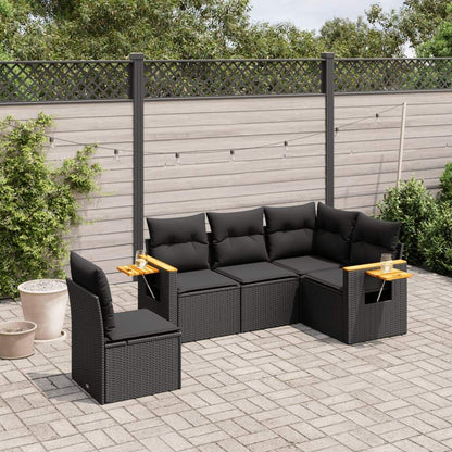 Set Divani da Giardino 5 pz con Cuscini in Polyrattan Nero - homemem39