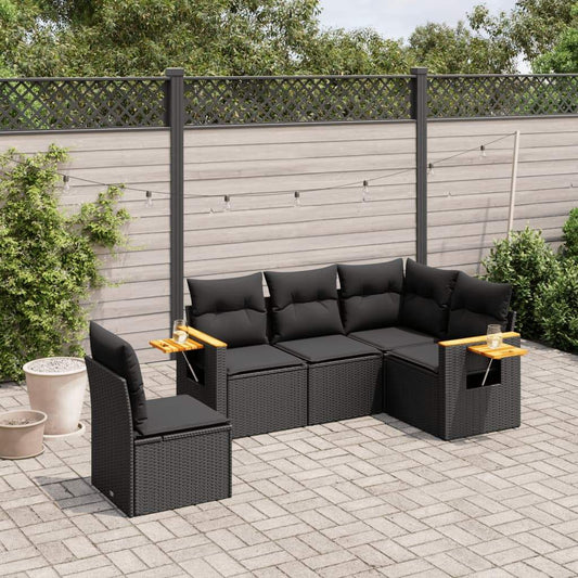 Set Divani da Giardino 5 pz con Cuscini in Polyrattan Nero - homemem39