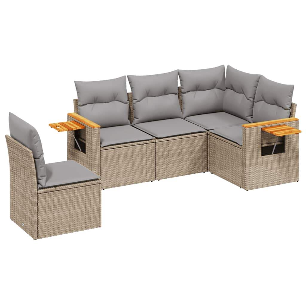 Set Divano da Giardino 5 pz con Cuscini Beige in Polyrattan - homemem39