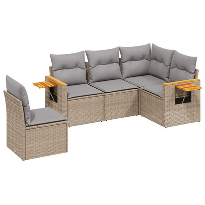 Set Divano da Giardino 5 pz con Cuscini Beige in Polyrattan - homemem39