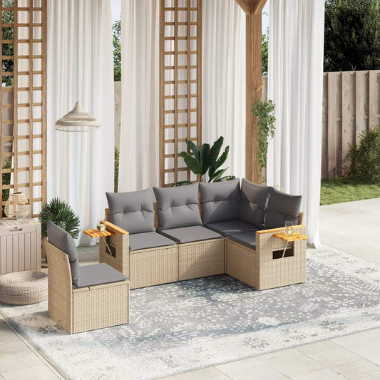 Set Divano da Giardino 5 pz con Cuscini Beige in Polyrattan - homemem39