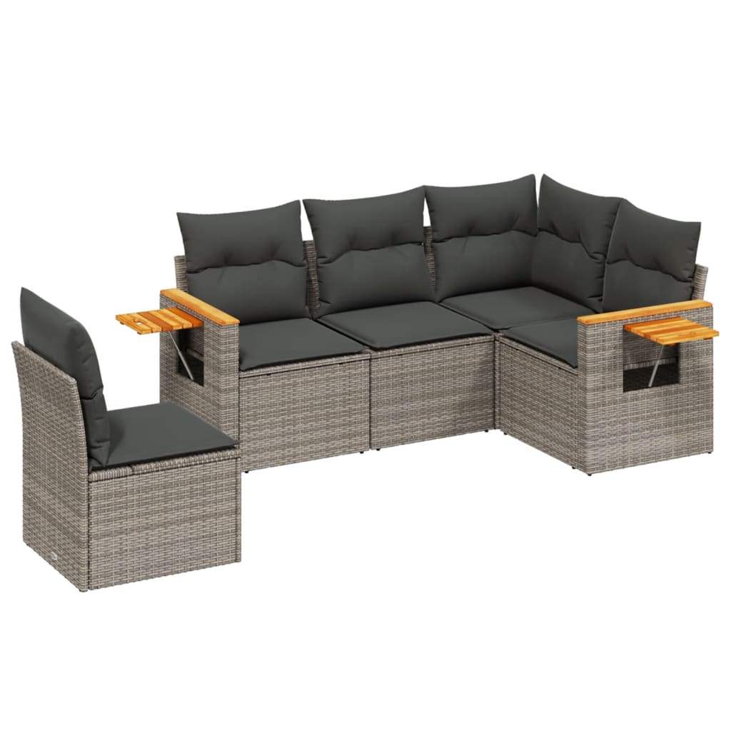 Set Divano da Giardino 5 pz con Cuscini Grigio in Polyrattan - homemem39