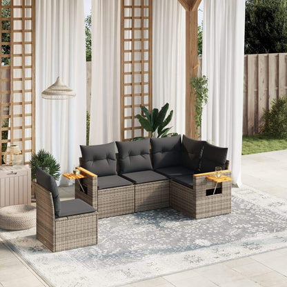 Set Divano da Giardino 5 pz con Cuscini Grigio in Polyrattan - homemem39
