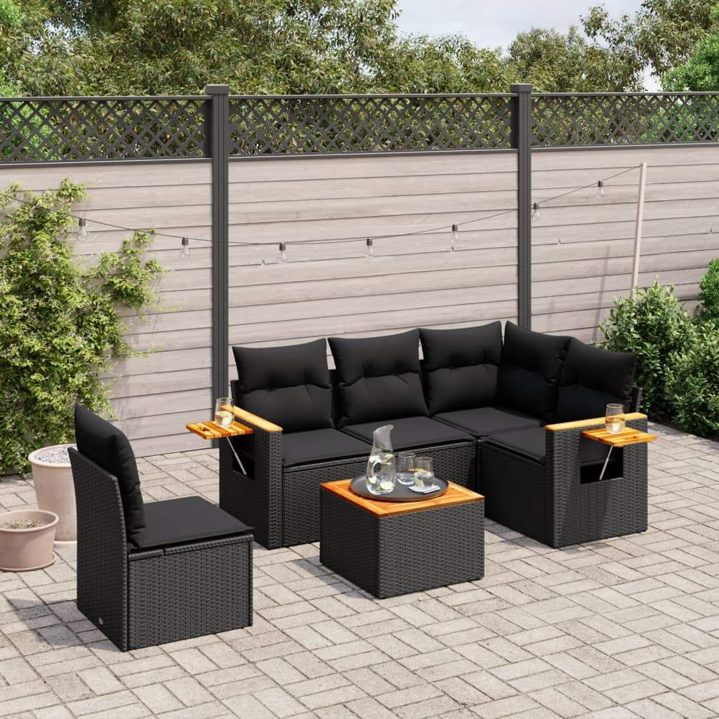 Set Divano da Giardino 6 pz con Cuscini Nero in Polyrattan - homemem39