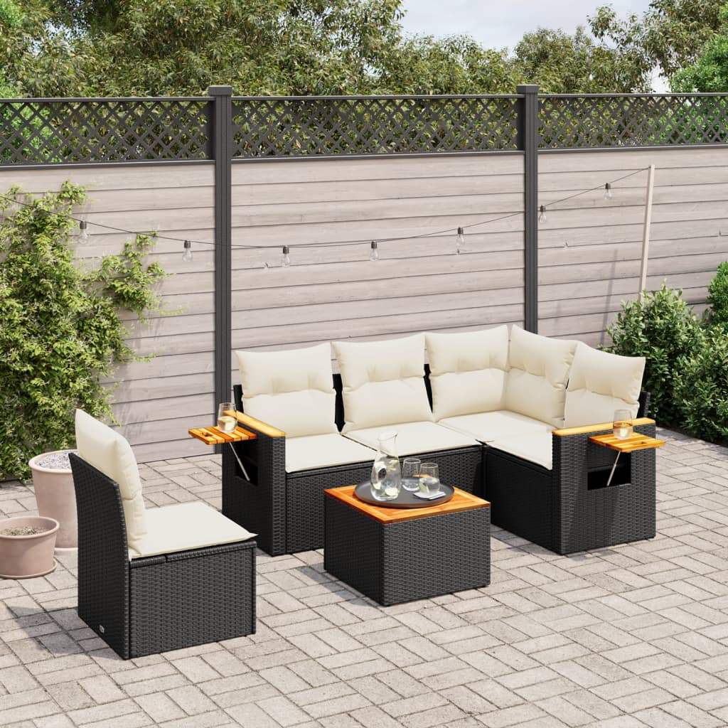 Set Divano da Giardino 6 pz con Cuscini Nero in Polyrattan - homemem39