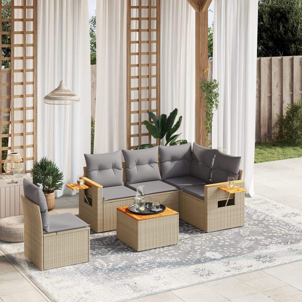 Set Divano da Giardino 6 pz con Cuscini Beige in Polyrattan - homemem39